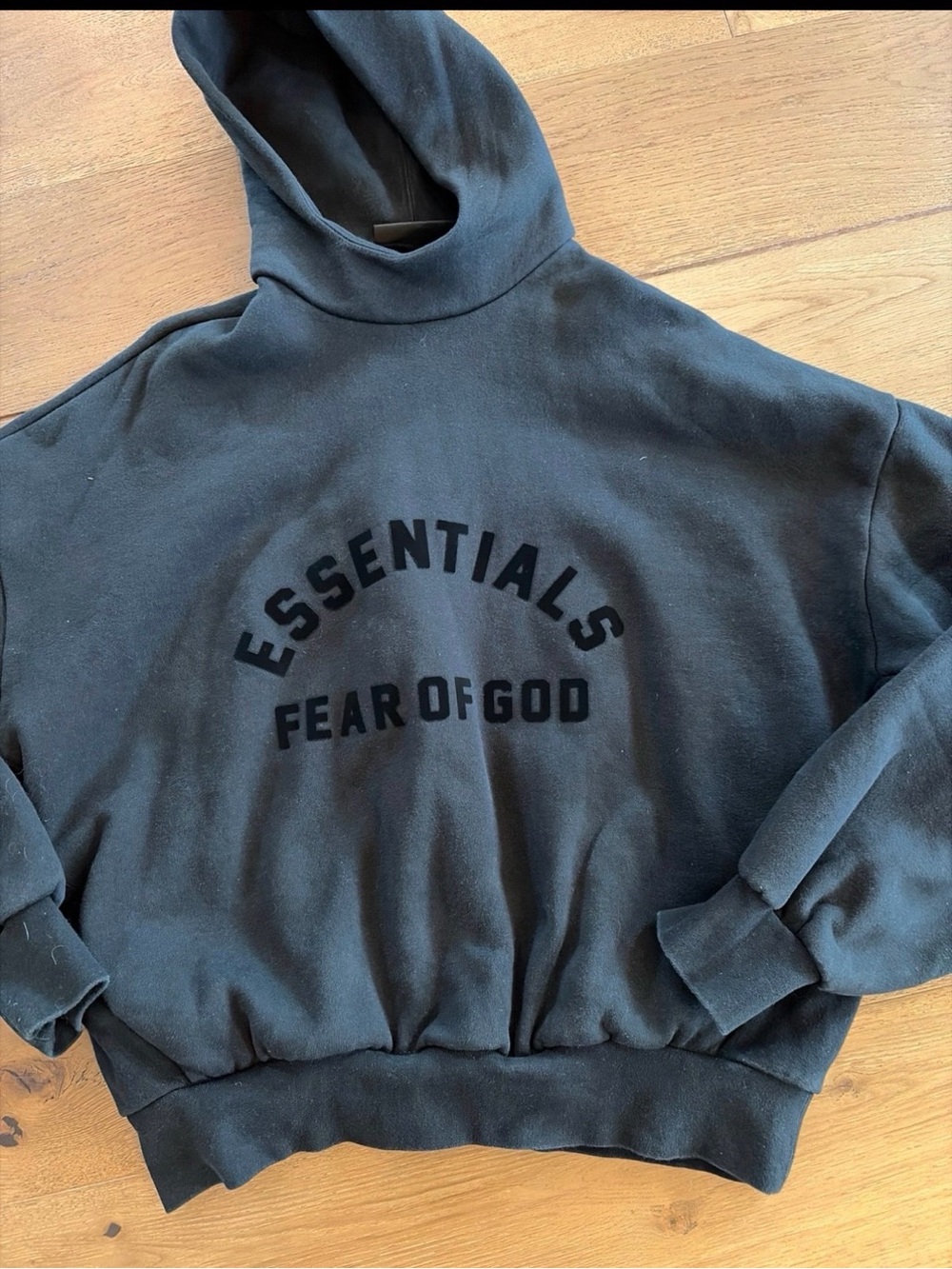 Fear of God Essentials Black Hooded Sweatshirt with Arch Logo